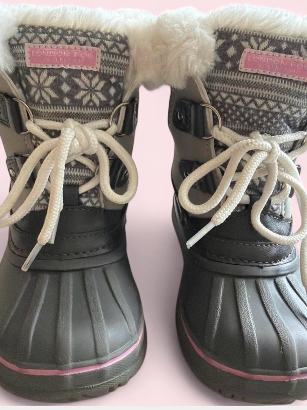 London Fog Toddler Girls' Gray and Pink Winter Snow Boots. Waterproof Size 9.